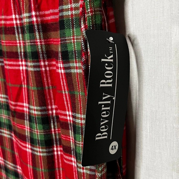 Beverly Rock Women's Red & Green Plaid Flannel Pajama Pants, Lounge Pants Sz 4X - Picture 6 of 9
